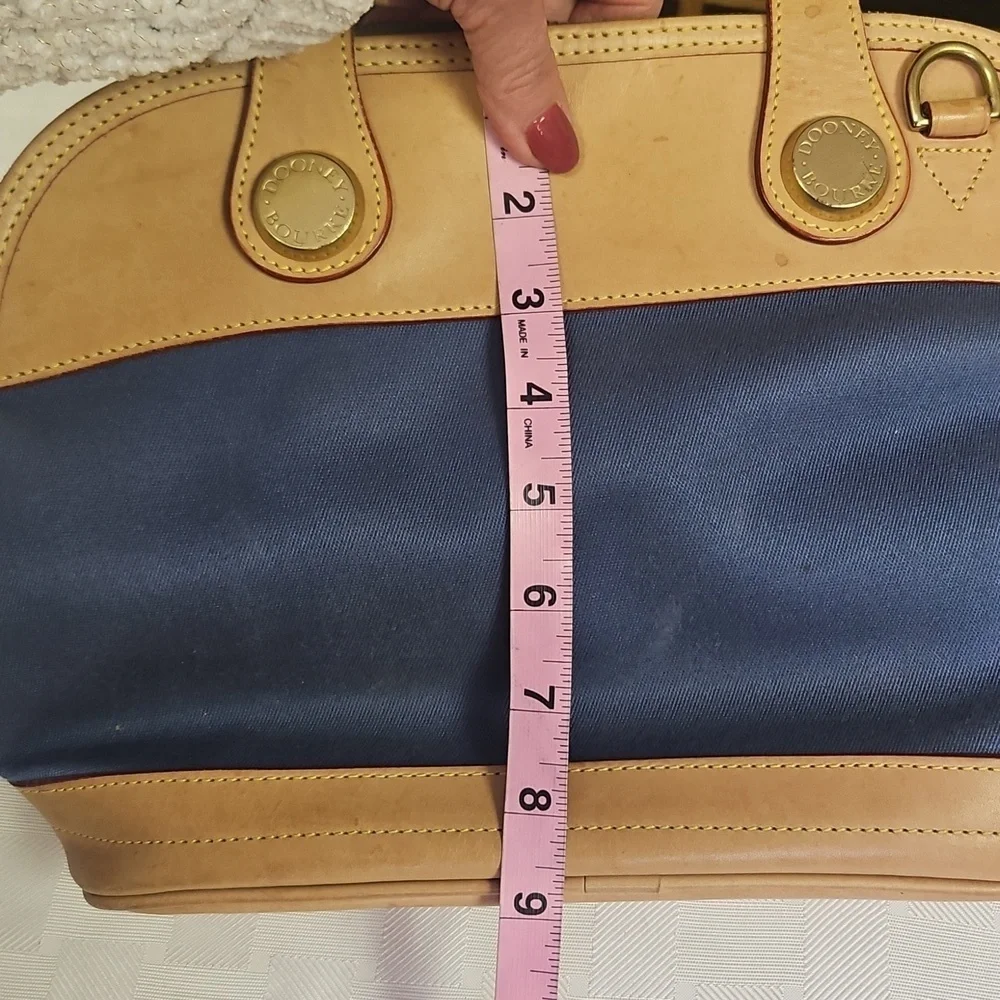 Dooney & Burke Vintage 80s Satchel Blue Canvas and Tan Leather Loved but GUC
